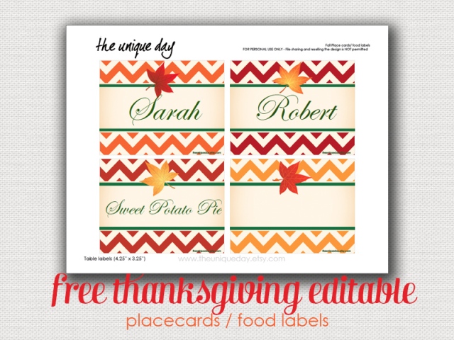 free printable place cards for thanksgiving or fall from the unique day